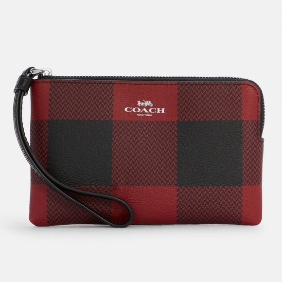 COACH Buffalo Plaid Corner Zip Wristlet - Picture 12 of 14